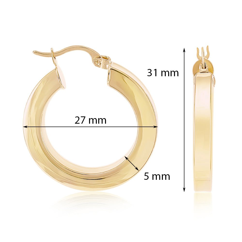 9ct Yellow Gold Plain Hoop Earrings ERV0057M - FJewellery