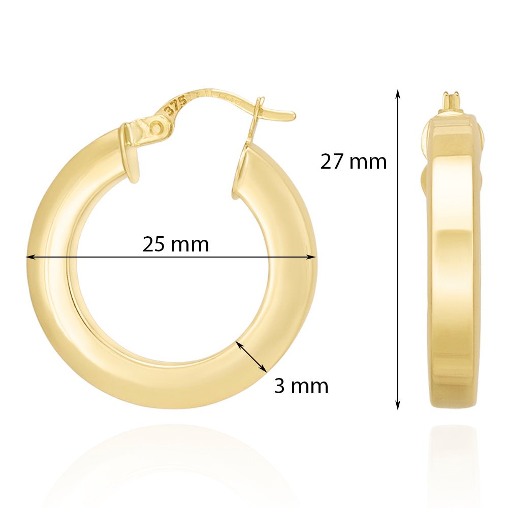 9ct Yellow Gold Plain Hoop Earrings ERV0057S - FJewellery
