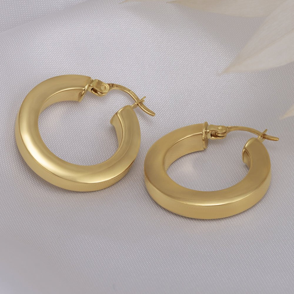 9ct Yellow Gold Plain Hoop Earrings ERV0057S - FJewellery