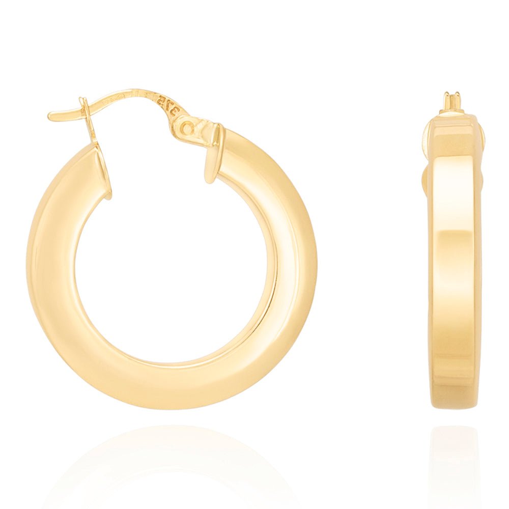 9ct Yellow Gold Plain Hoop Earrings ERV0057S - FJewellery