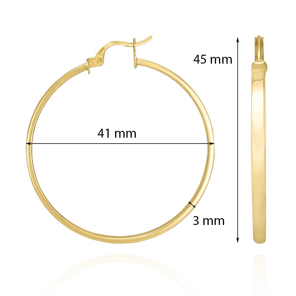 9ct Yellow Gold Plain Hoop Earrings ERV0072L - FJewellery