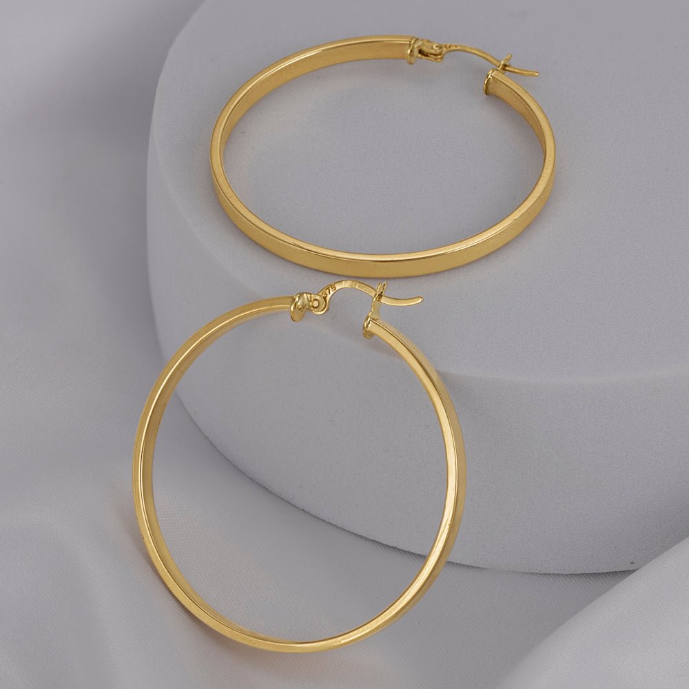 9ct Yellow Gold Plain Hoop Earrings ERV0072L - FJewellery
