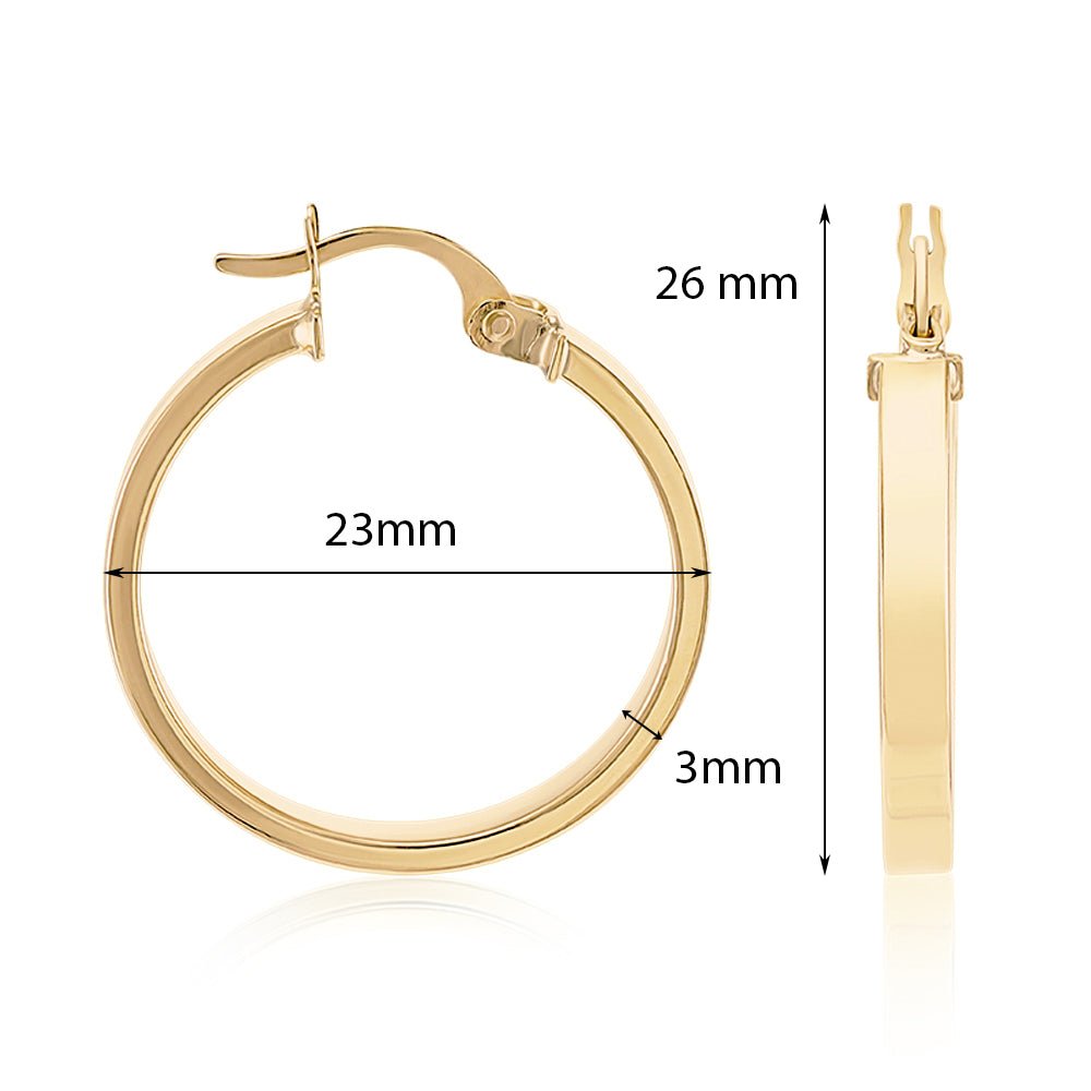 9ct Yellow Gold Plain Hoop Earrings ERV0072S - FJewellery