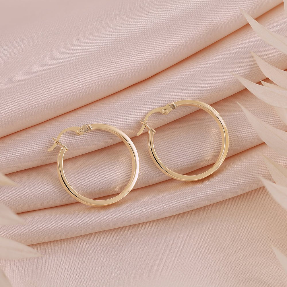 9ct Yellow Gold Plain Hoop Earrings ERV0072S - FJewellery