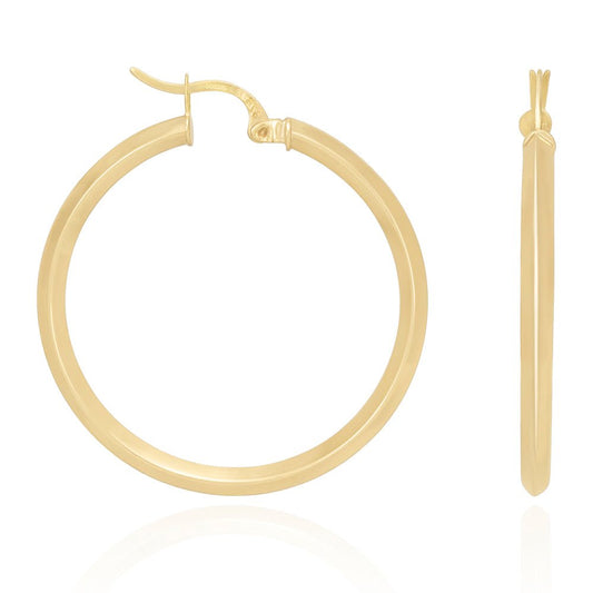 9ct Solid Yellow Gold Plain Hoop Earrings 36mm ERV0087M