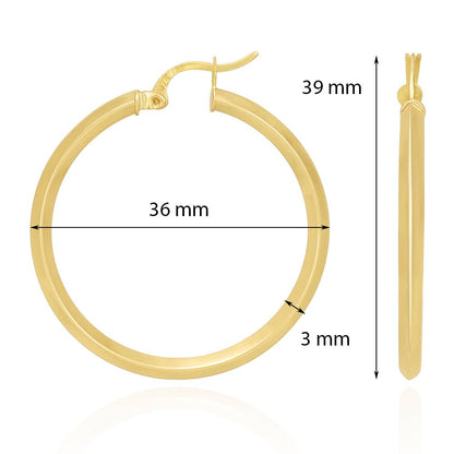 9ct Solid Yellow Gold Plain Hoop Earrings 36mm ERV0087M