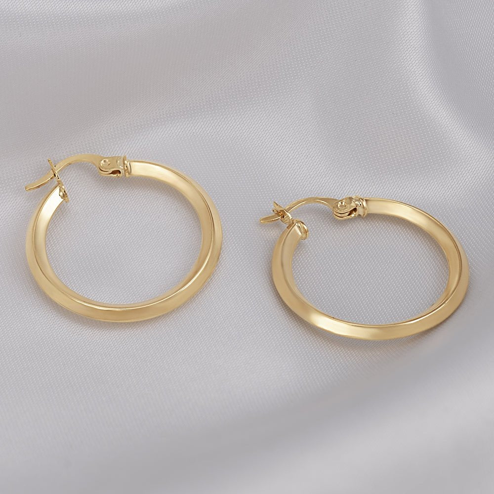 9ct Yellow Gold Plain Hoop Earrings ERV0087S - FJewellery