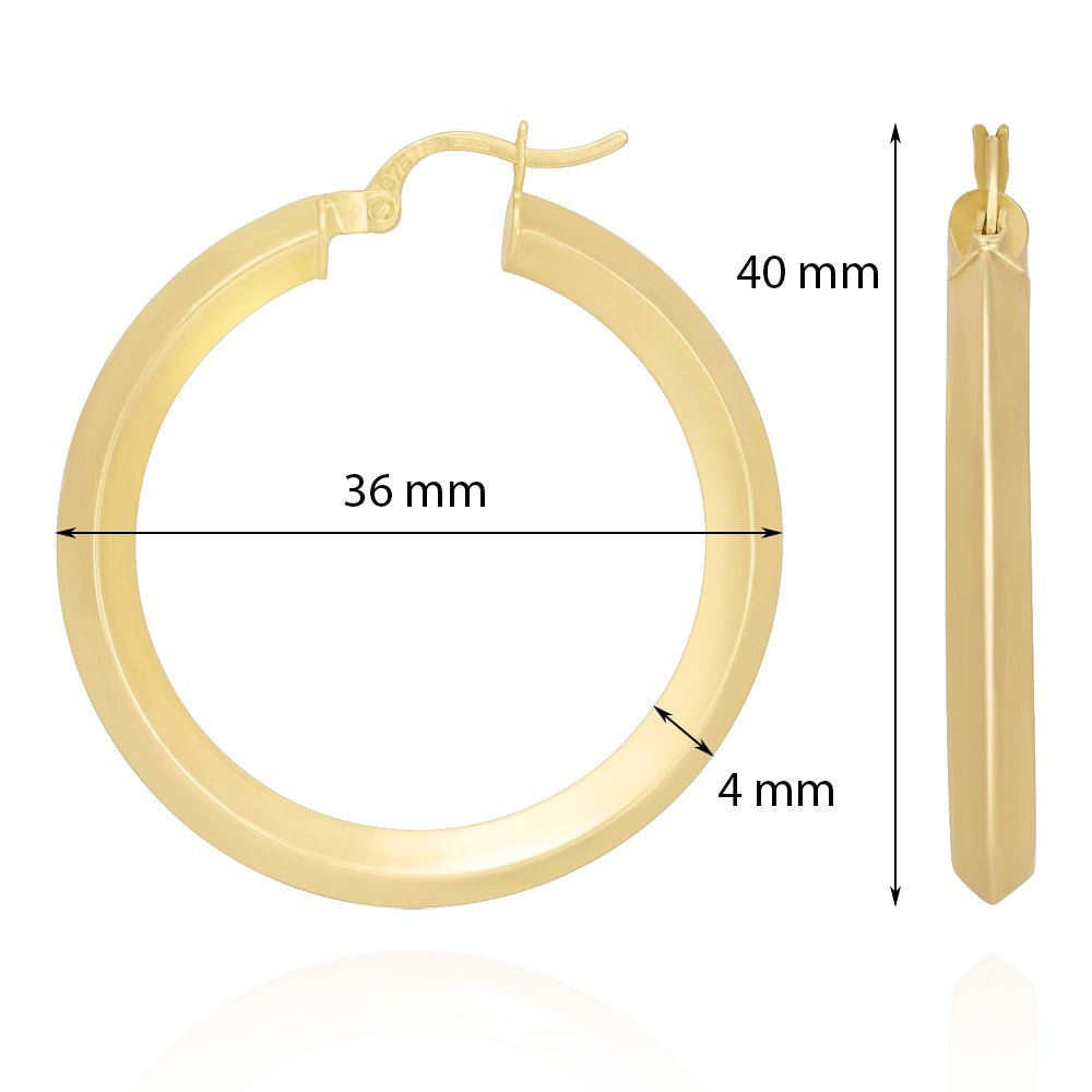 9ct Yellow Gold Plain Hoop Earrings ERV0097M - FJewellery