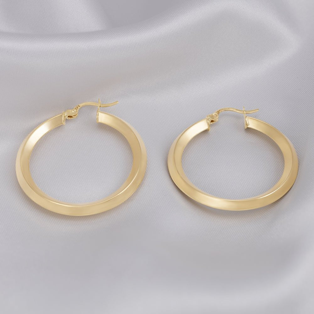 9ct Yellow Gold Plain Hoop Earrings ERV0097M - FJewellery