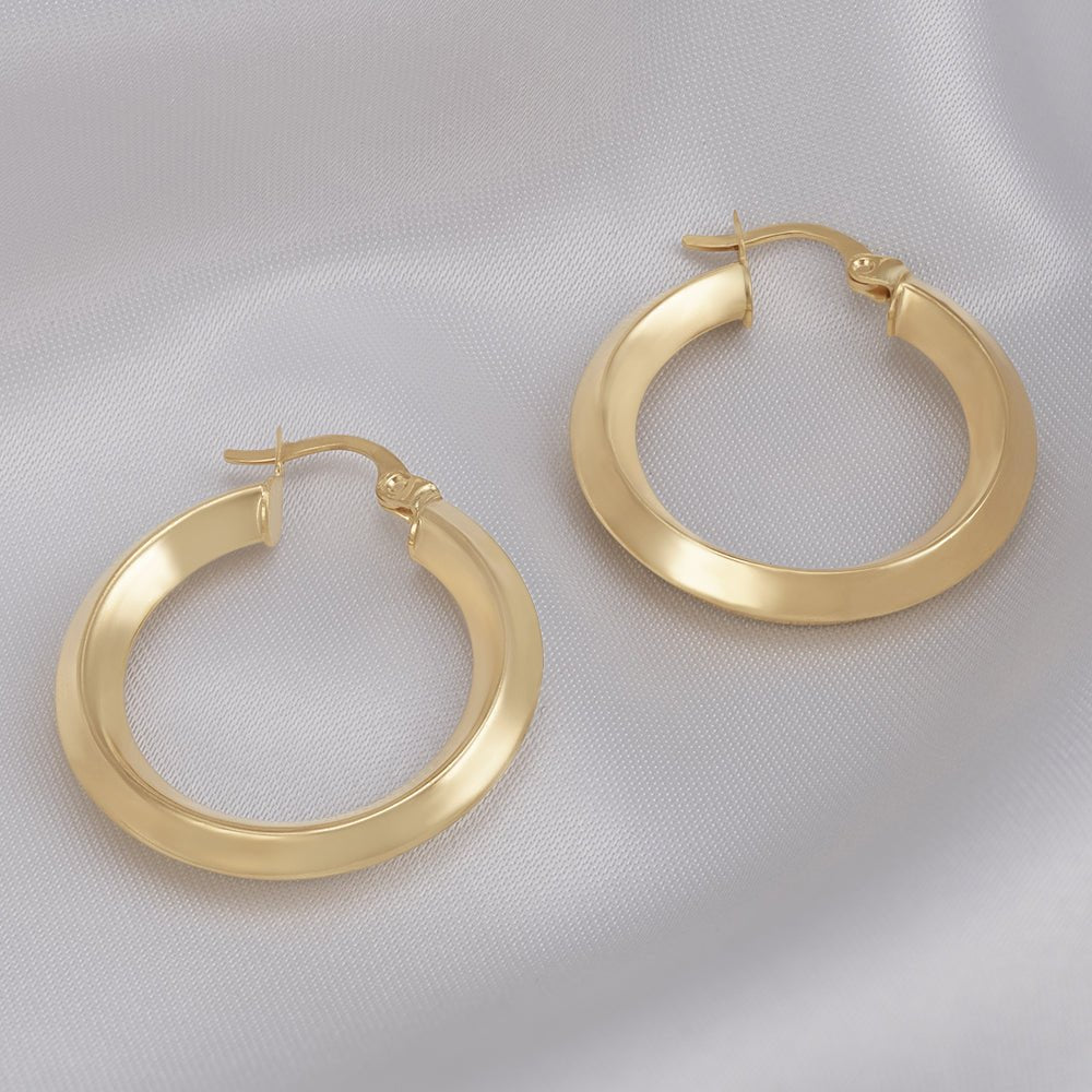 9ct Yellow Gold Plain Hoop Earrings ERV0097S - FJewellery