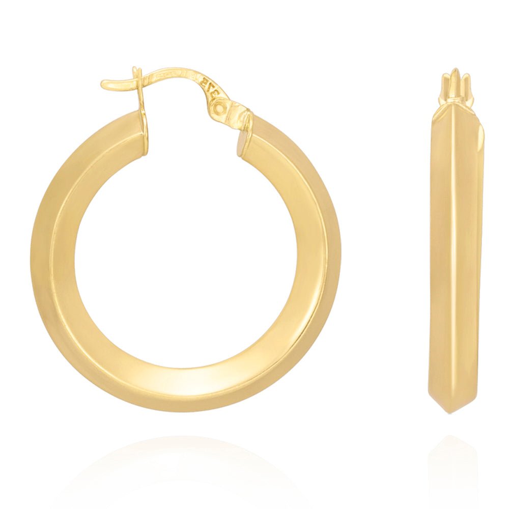 9ct Yellow Gold Plain Hoop Earrings ERV0097S - FJewellery