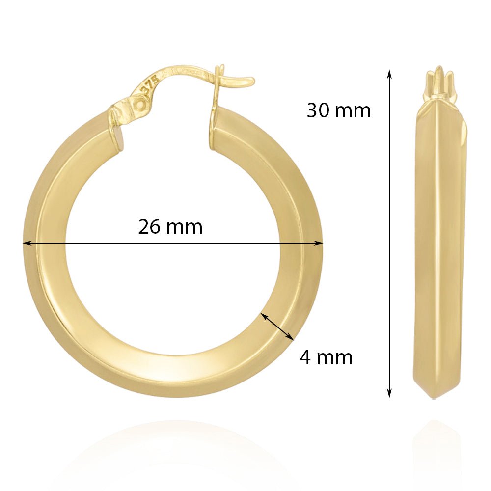 9ct Yellow Gold Plain Hoop Earrings ERV0097S - FJewellery