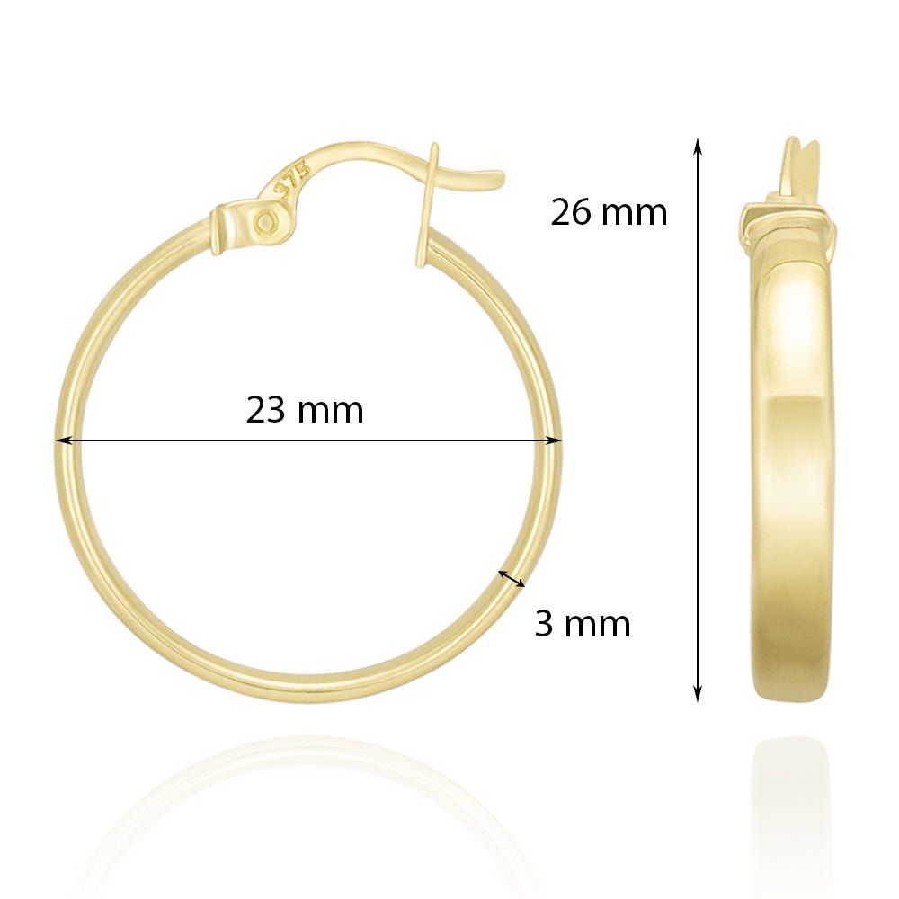 9ct Yellow Gold Plain Hoop Earrings ERV0112S - FJewellery