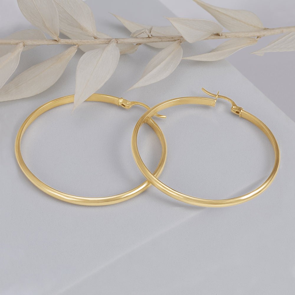 9ct Yellow Gold Plain Hoop Earrings ERV0132L - FJewellery