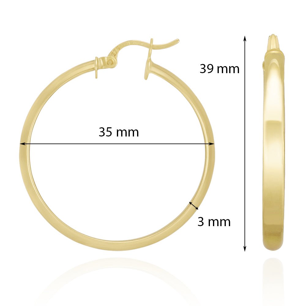 9ct Yellow Gold Plain Hoop Earrings ERV0132M - FJewellery