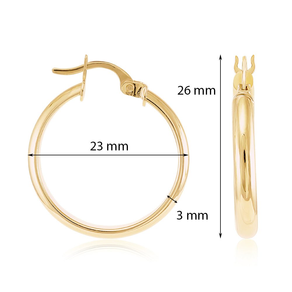 9ct Yellow Gold Plain Hoop Earrings ERV0132S - FJewellery