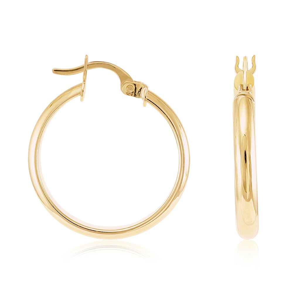 9ct Yellow Gold Plain Hoop Earrings ERV0132S - FJewellery