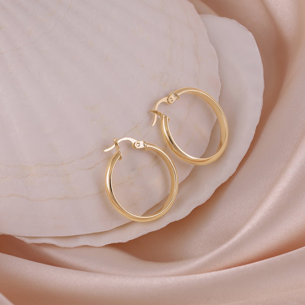 9ct Yellow Gold Plain Hoop Earrings ERV0132S - FJewellery