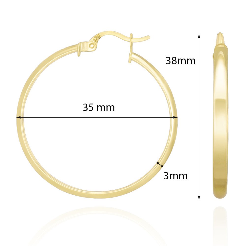 9ct Yellow Gold Plain Hoop Earrings ERV0140M - FJewellery
