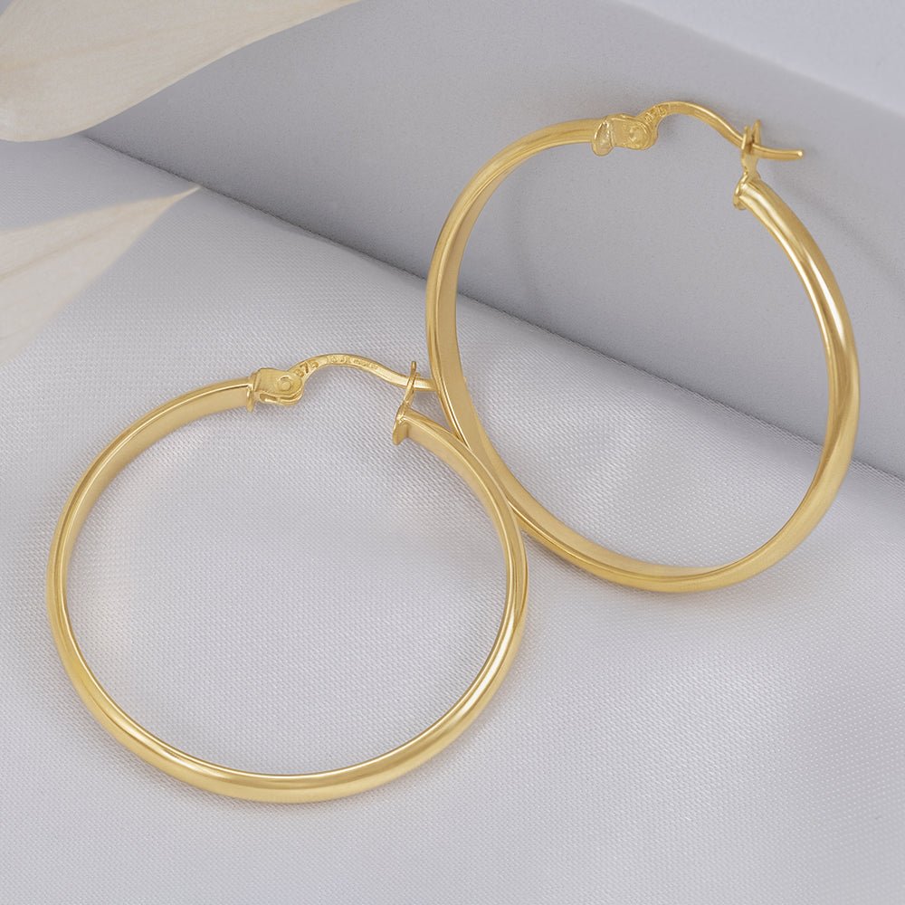 9ct Yellow Gold Plain Hoop Earrings ERV0140M - FJewellery