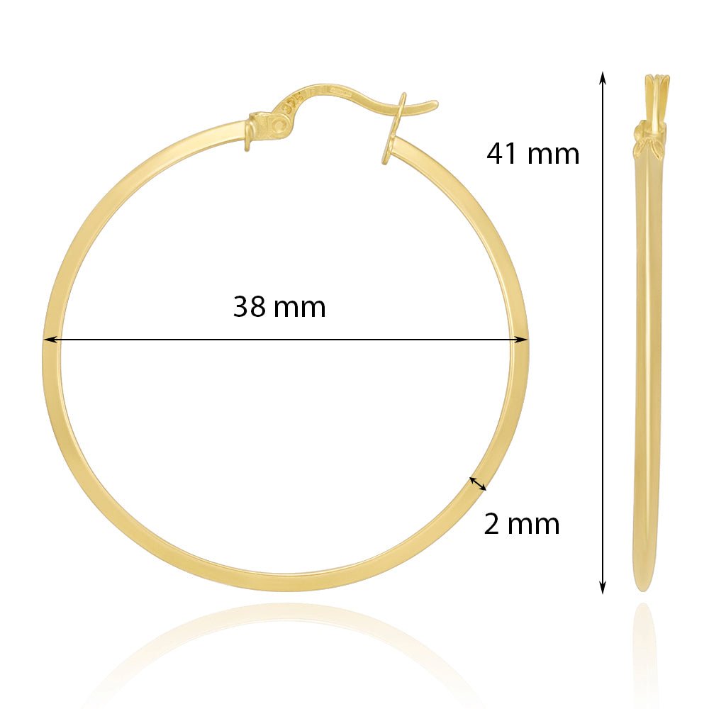 9ct Yellow Gold Plain Hoop Earrings ERV0149L - FJewellery