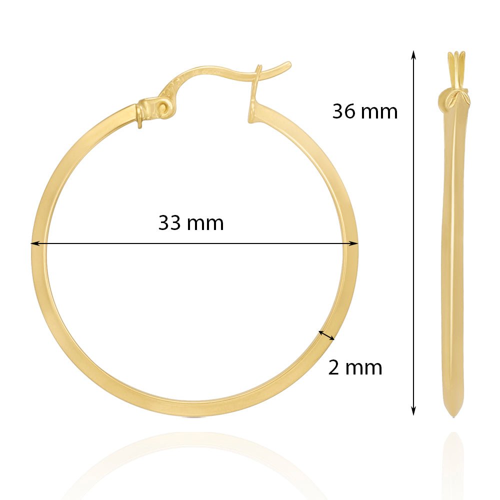 9ct Yellow Gold Plain Hoop Earrings ERV0149M - FJewellery