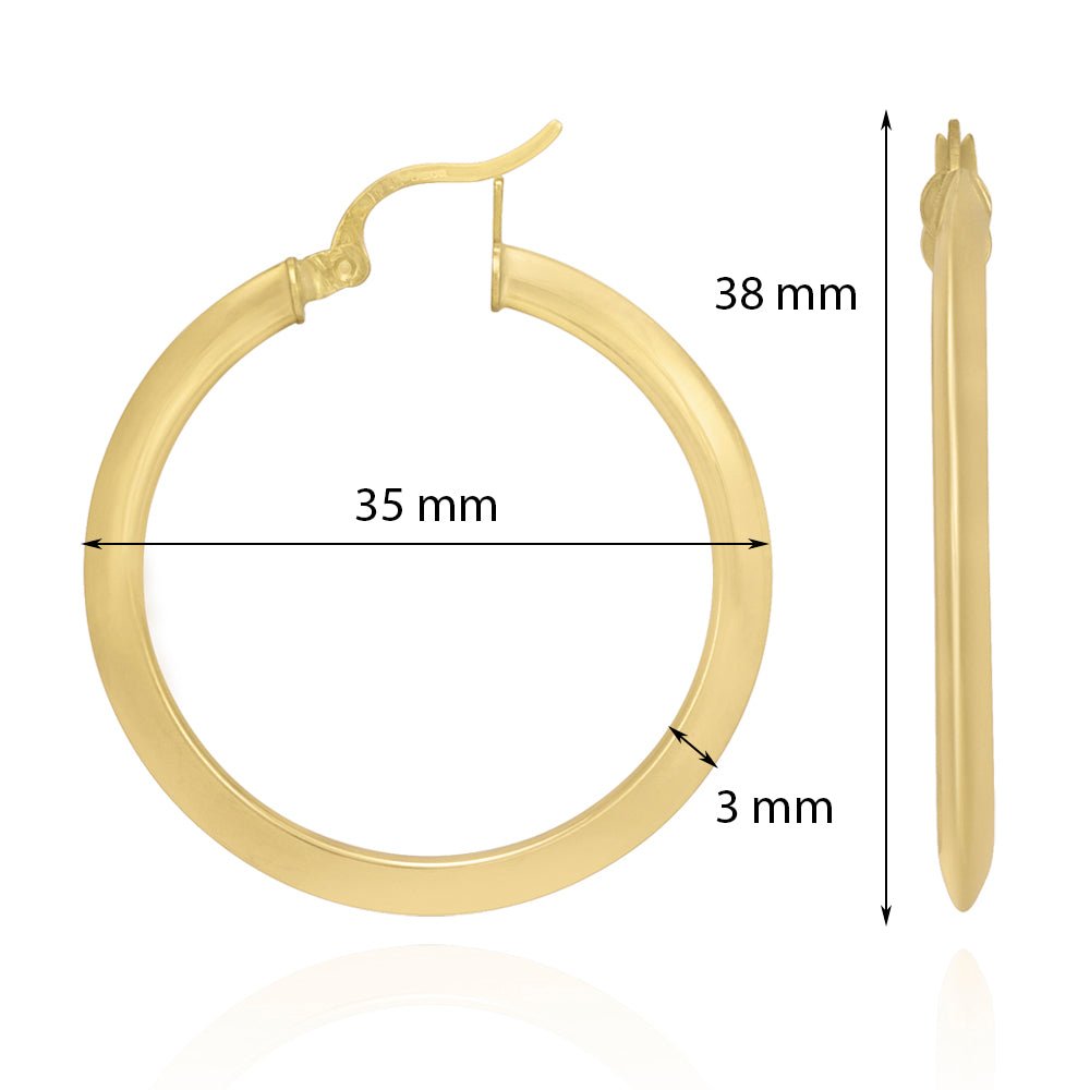 9ct Yellow Gold Plain Hoop Earrings ERV0153 - FJewellery