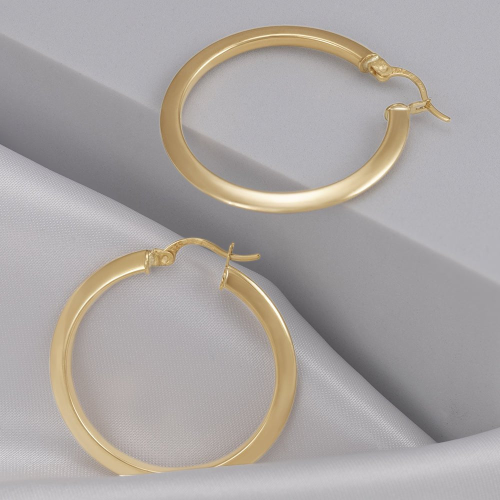 9ct Yellow Gold Plain Hoop Earrings ERV0153 - FJewellery