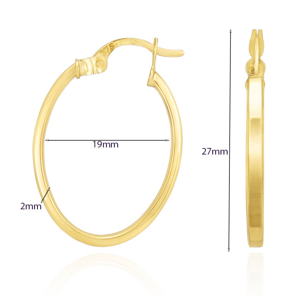 9ct Yellow Gold plain Hoop Earrings ERV0529L - FJewellery