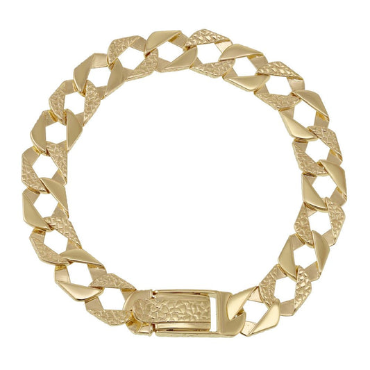 9ct Yellow Gold Plain & Nugget Link Flat Cub bracelet DSHcn0648-8 - FJewellery