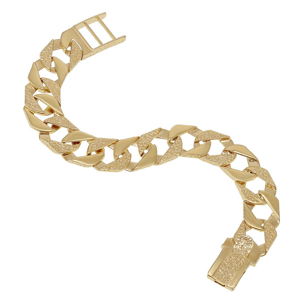 9ct Yellow Gold Plain & Nugget Link Flat Curb bracelet DSHCN0649-8 - FJewellery