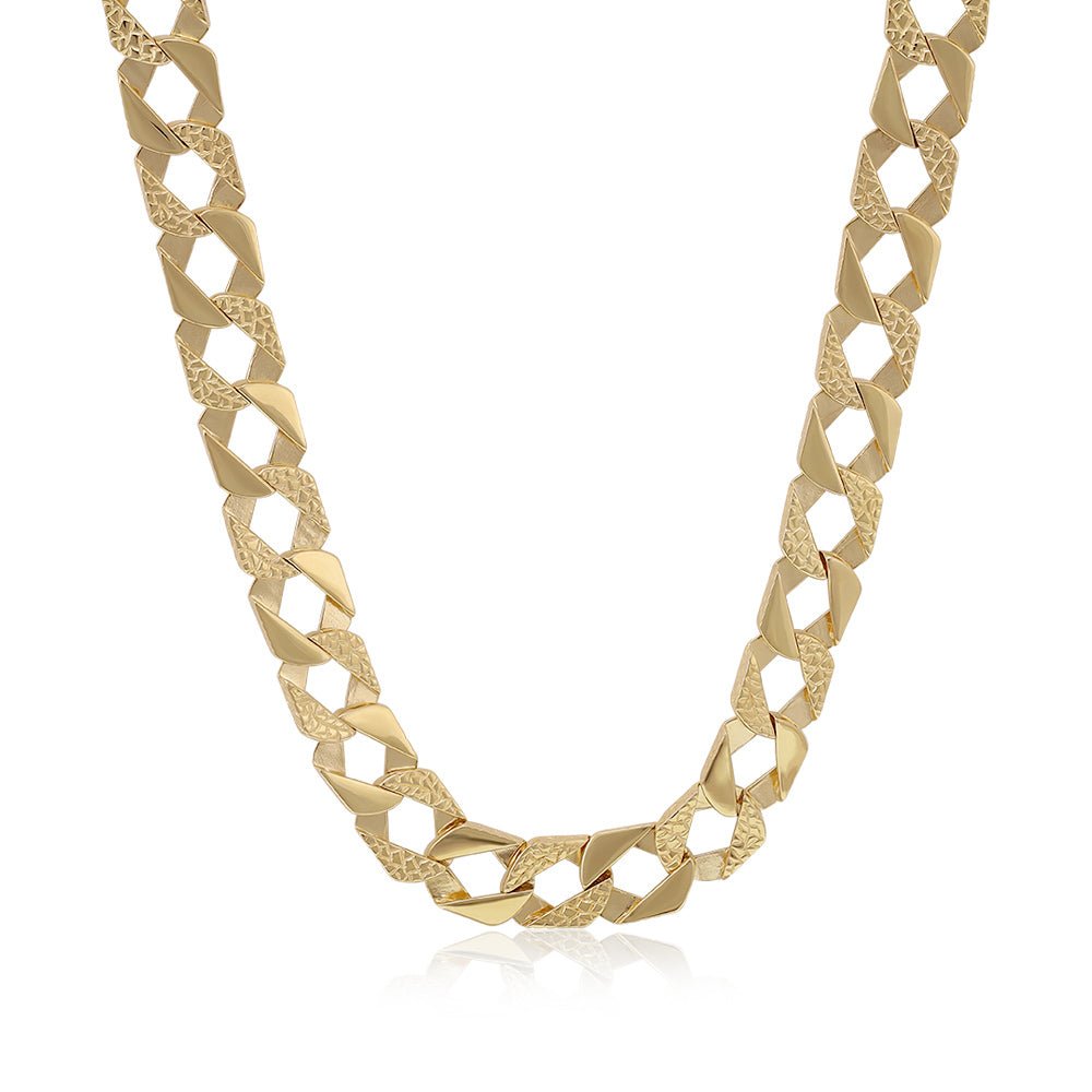9ct Yellow Gold Plain & Nugget Link Flat Curb Chain DSHCN0648 - FJewellery