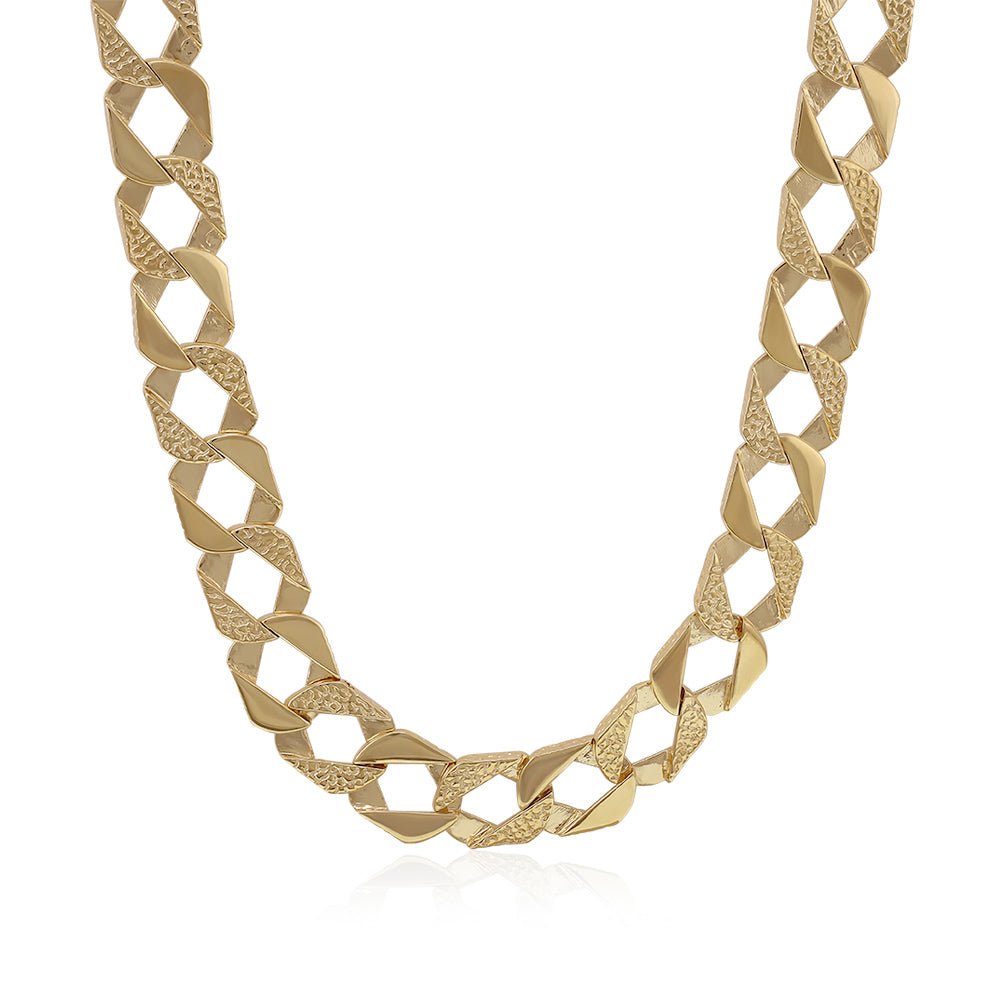 9ct Yellow Gold Plain & Nugget Link Flat Curb Chain DSHCN0649 - FJewellery