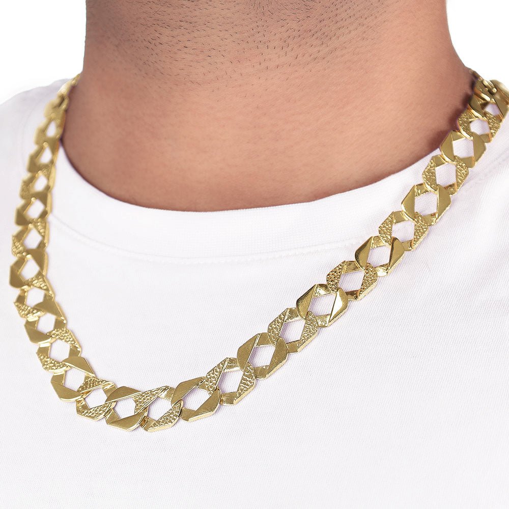 9ct Yellow Gold Plain & Nugget Link Flat Curb Chain DSHCN0649 - FJewellery