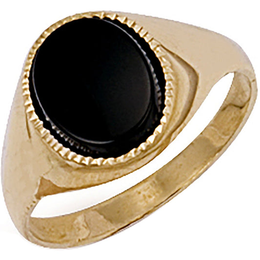 9ct Yellow Gold Plain Oval Black Stone Ring 111099 - FJewellery