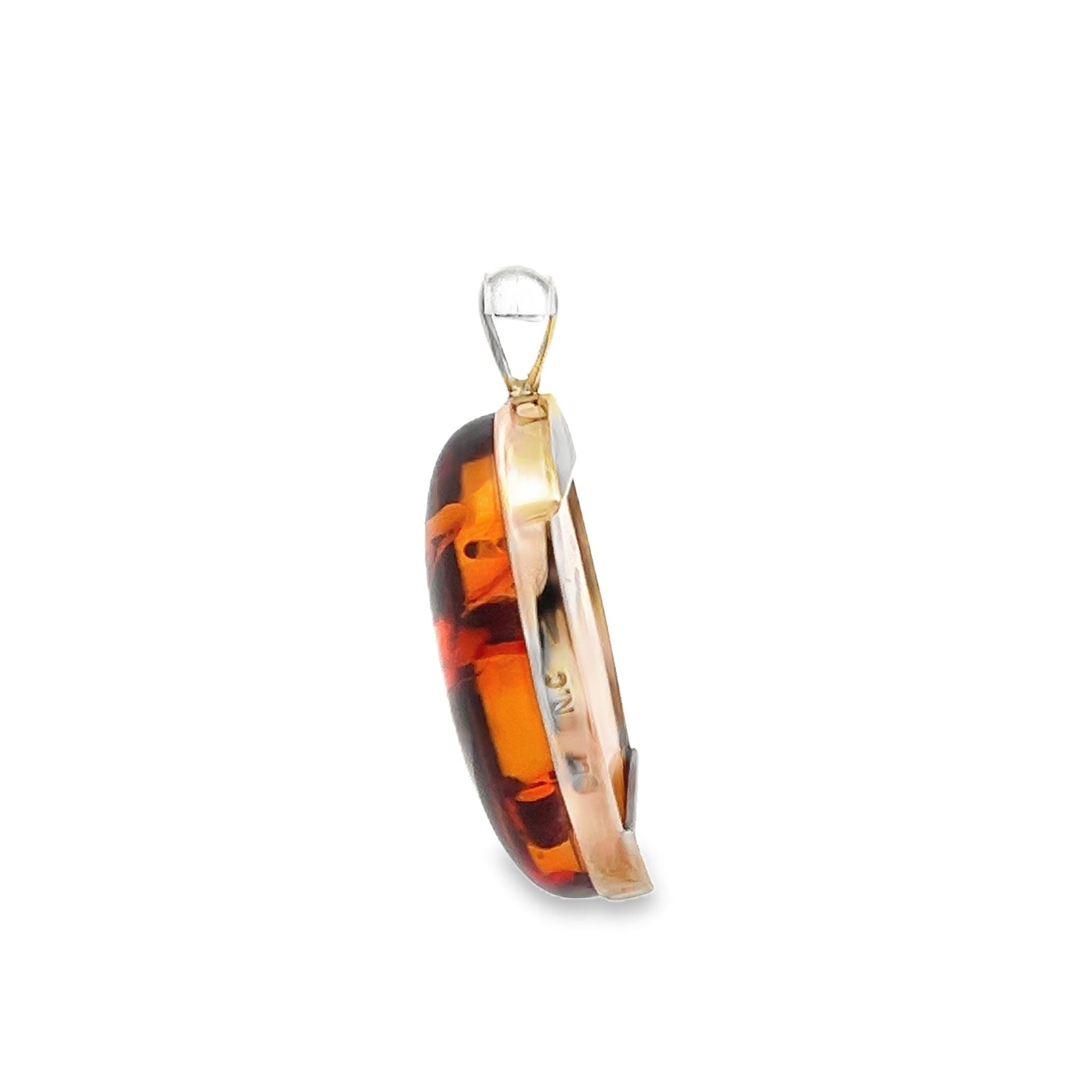 9ct yellow gold pre - owned large natural amber pendant 12000214 - FJewellery