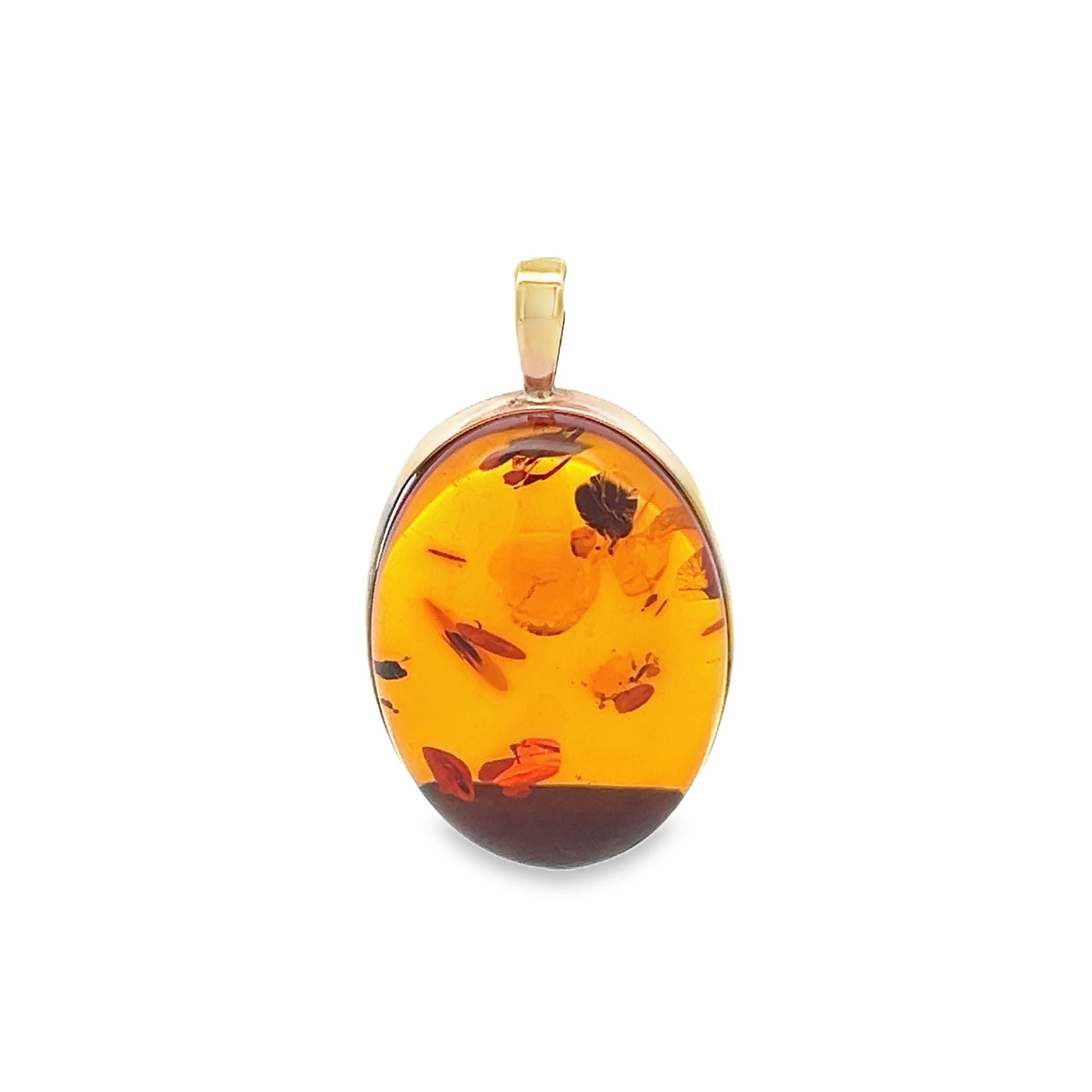 9ct yellow gold pre - owned large natural amber pendant 12000214 - FJewellery