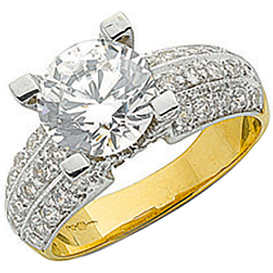 9ct Yellow Gold Raised Center Stone Cz Ring - FJewellery