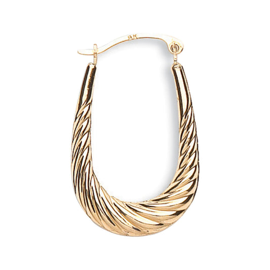 9ct Yellow Gold Ribbed Oval Creoles - FJewellery