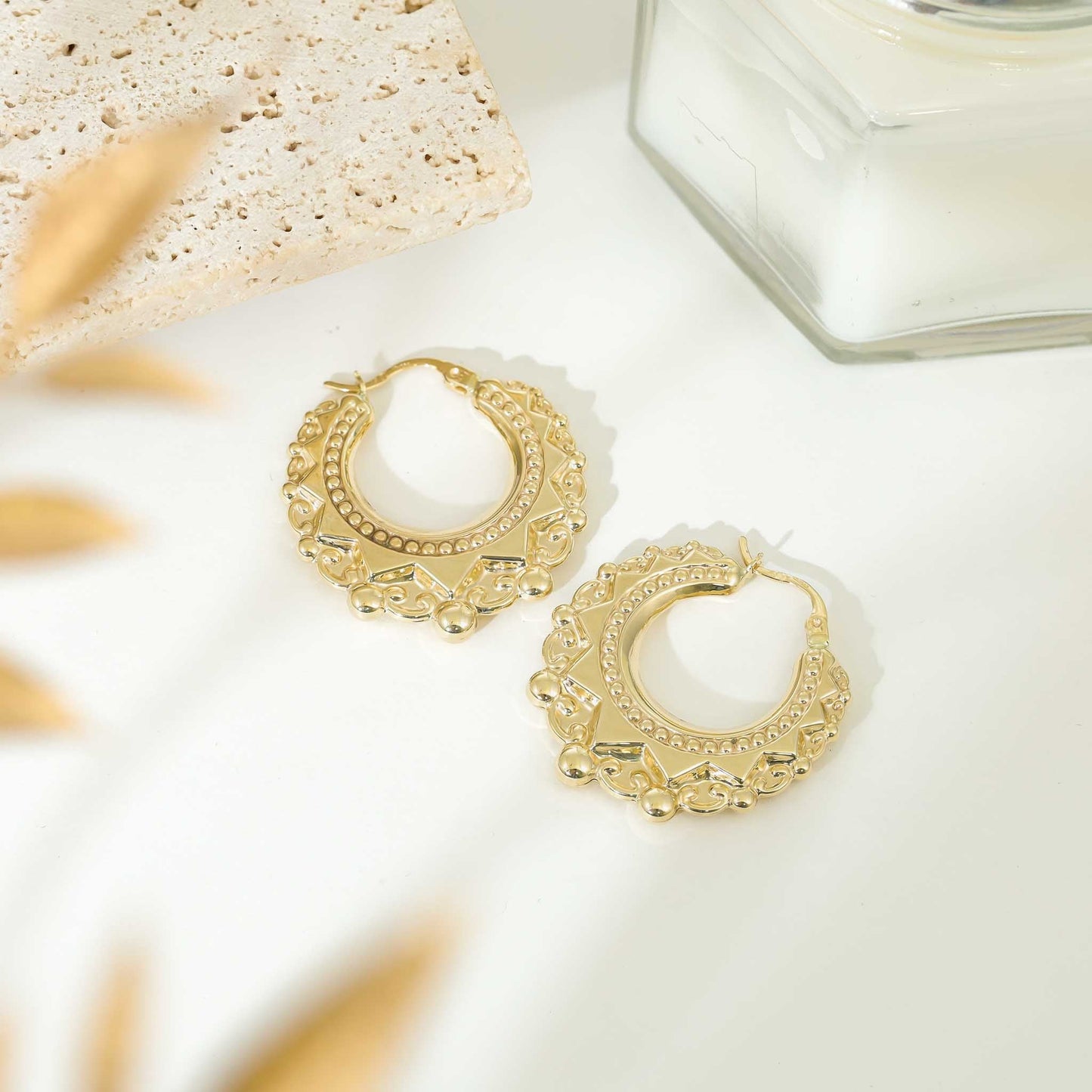 9ct Yellow Gold Round Creole Hoop Earrings - FJewellery