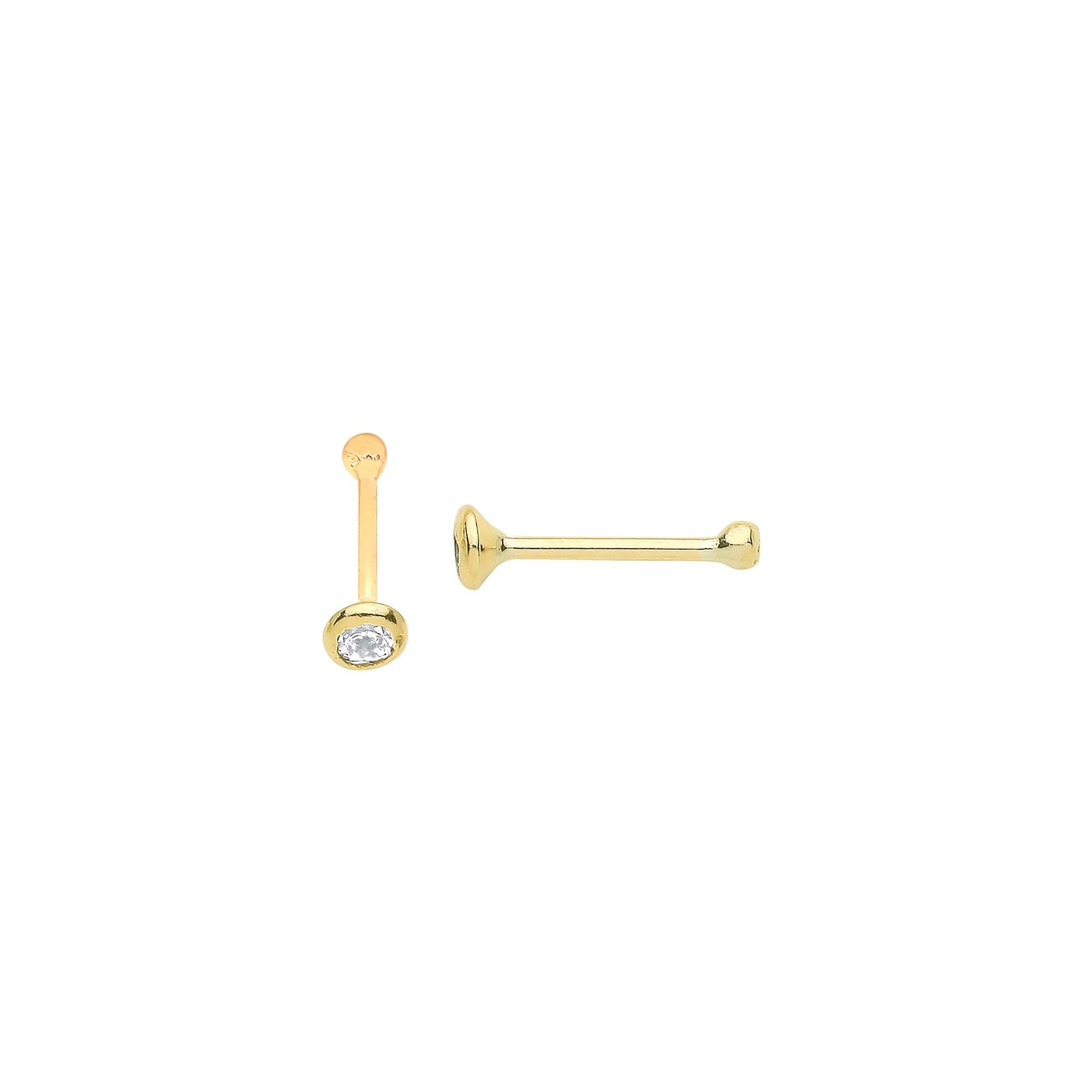 9ct Yellow gold Round Cubic zirconia Nose Pin Stud - FJewellery