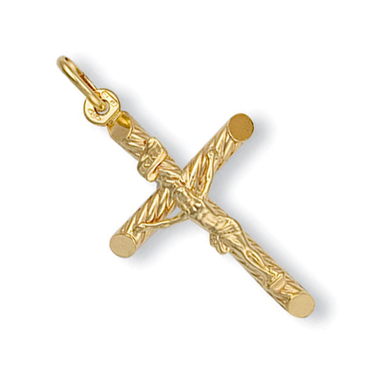 9ct Yellow Gold Round Tube Fancy Crucifix - FJewellery