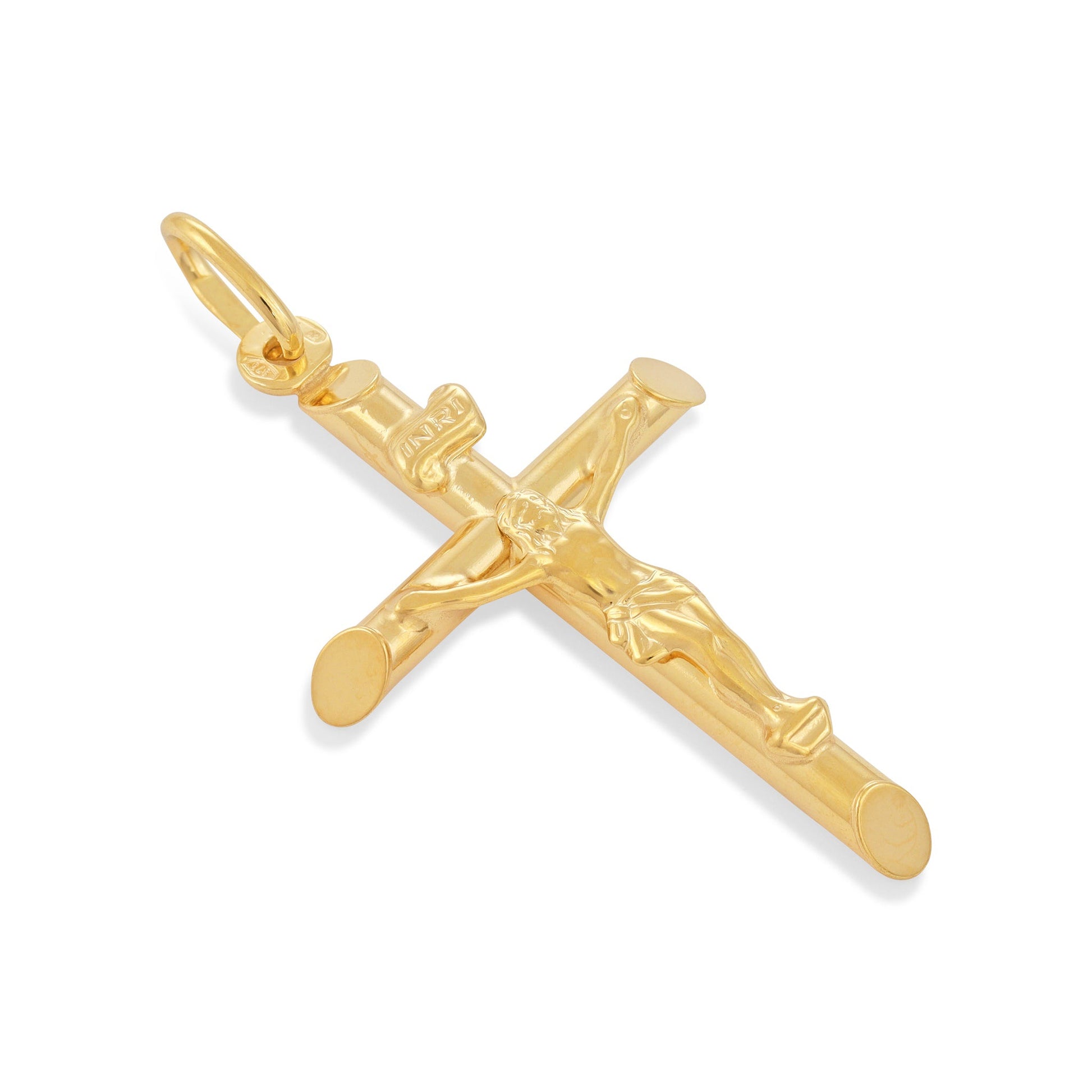 9ct Yellow Gold Round Tube Shape Crucifix 116023 - FJewellery