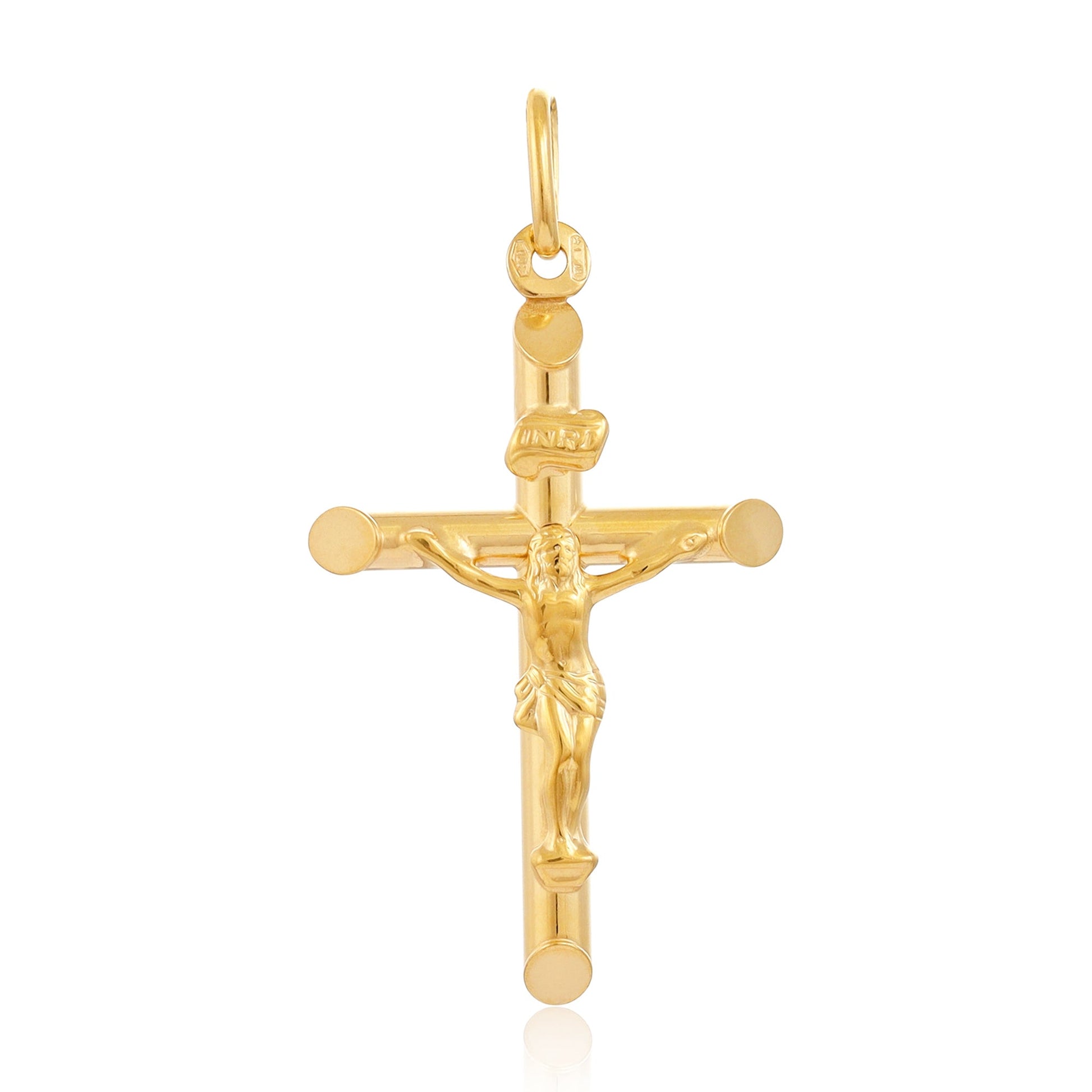 9ct Yellow Gold Round Tube Shape Crucifix 116023 - FJewellery