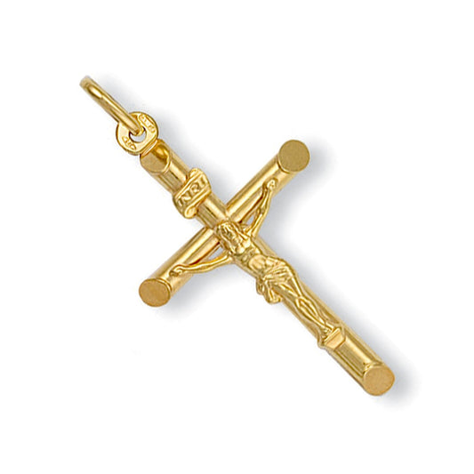 9ct Yellow Gold Round Tube Shape Crucifix - FJewellery
