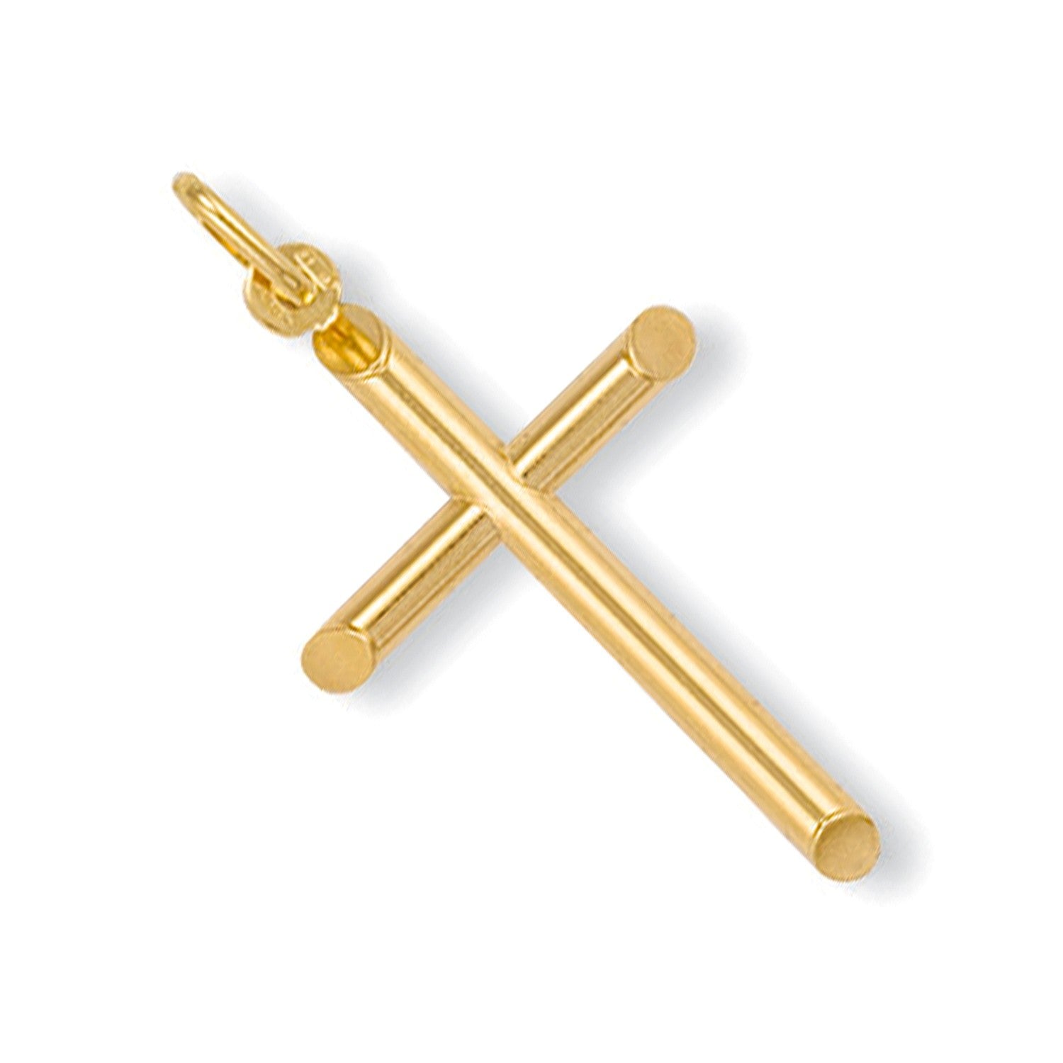 9ct Yellow Gold Round Tubed Cross Pendant - FJewellery