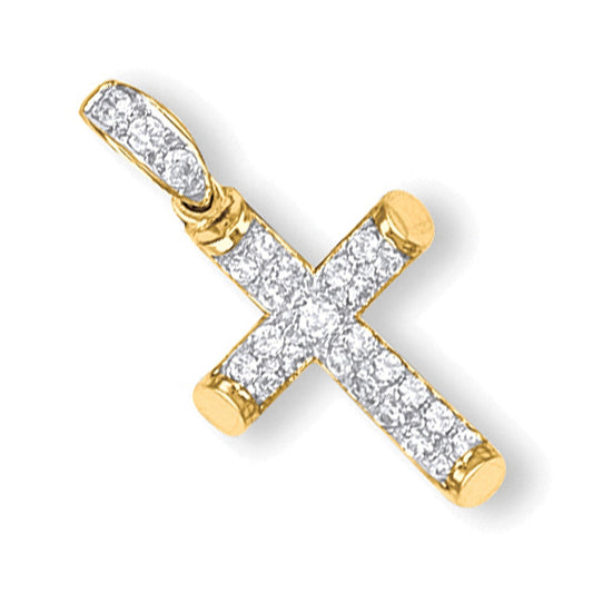 9ct Yellow Gold Round Tubed Cz Fancy Cross - FJewellery