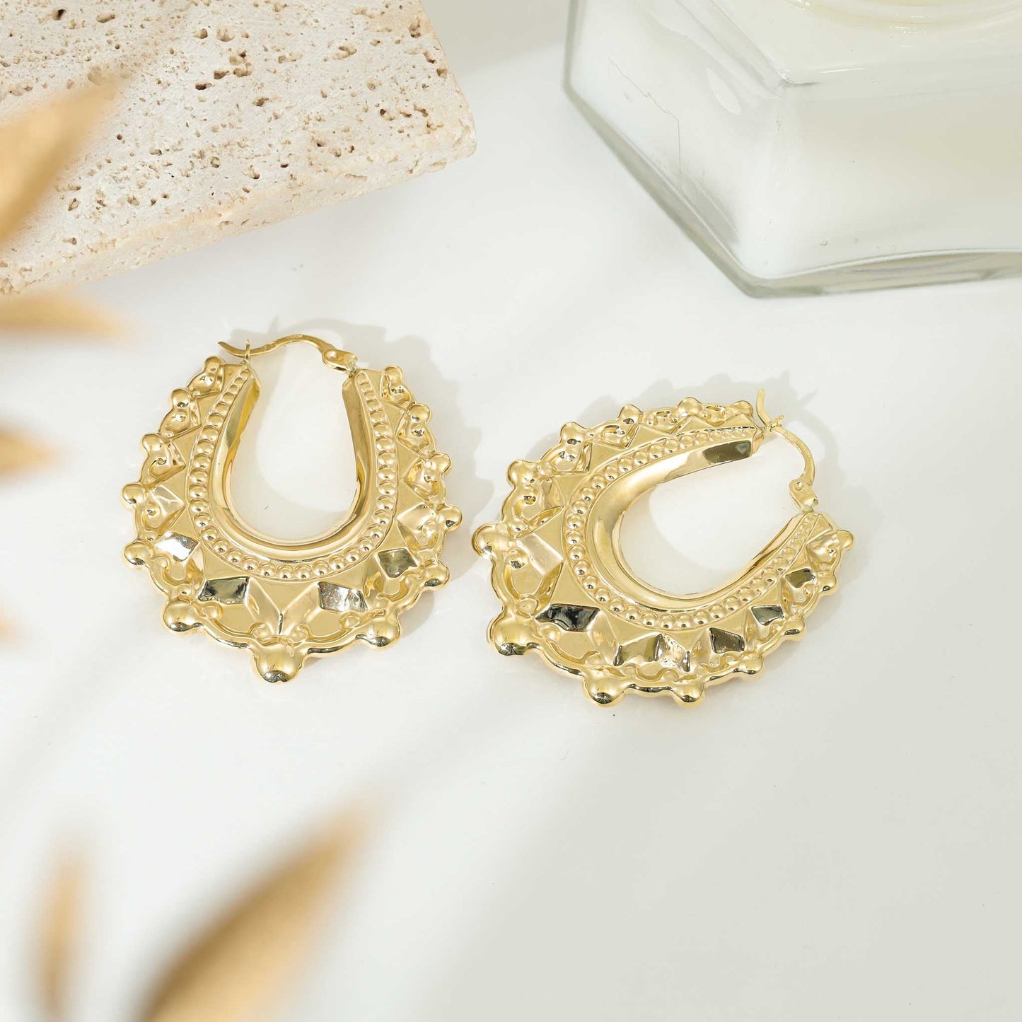 9ct Yellow Gold Rounded Creole Hoop Earrings - FJewellery