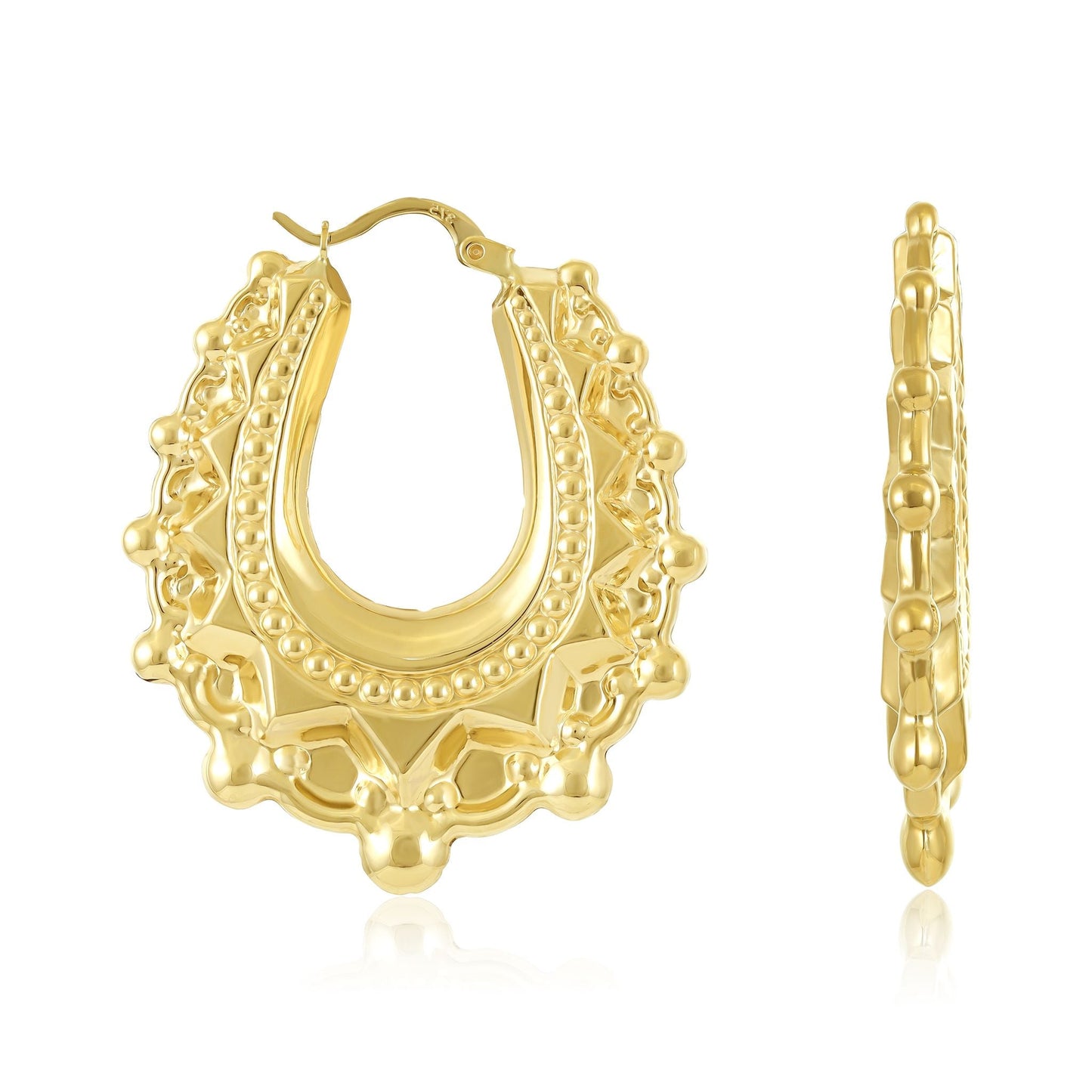 9ct Yellow Gold Rounded Creole Hoop Earrings - FJewellery