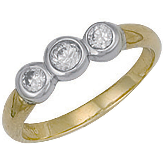 9ct Yellow Gold Rubber Set Three Stone Cz Ring - FJewellery